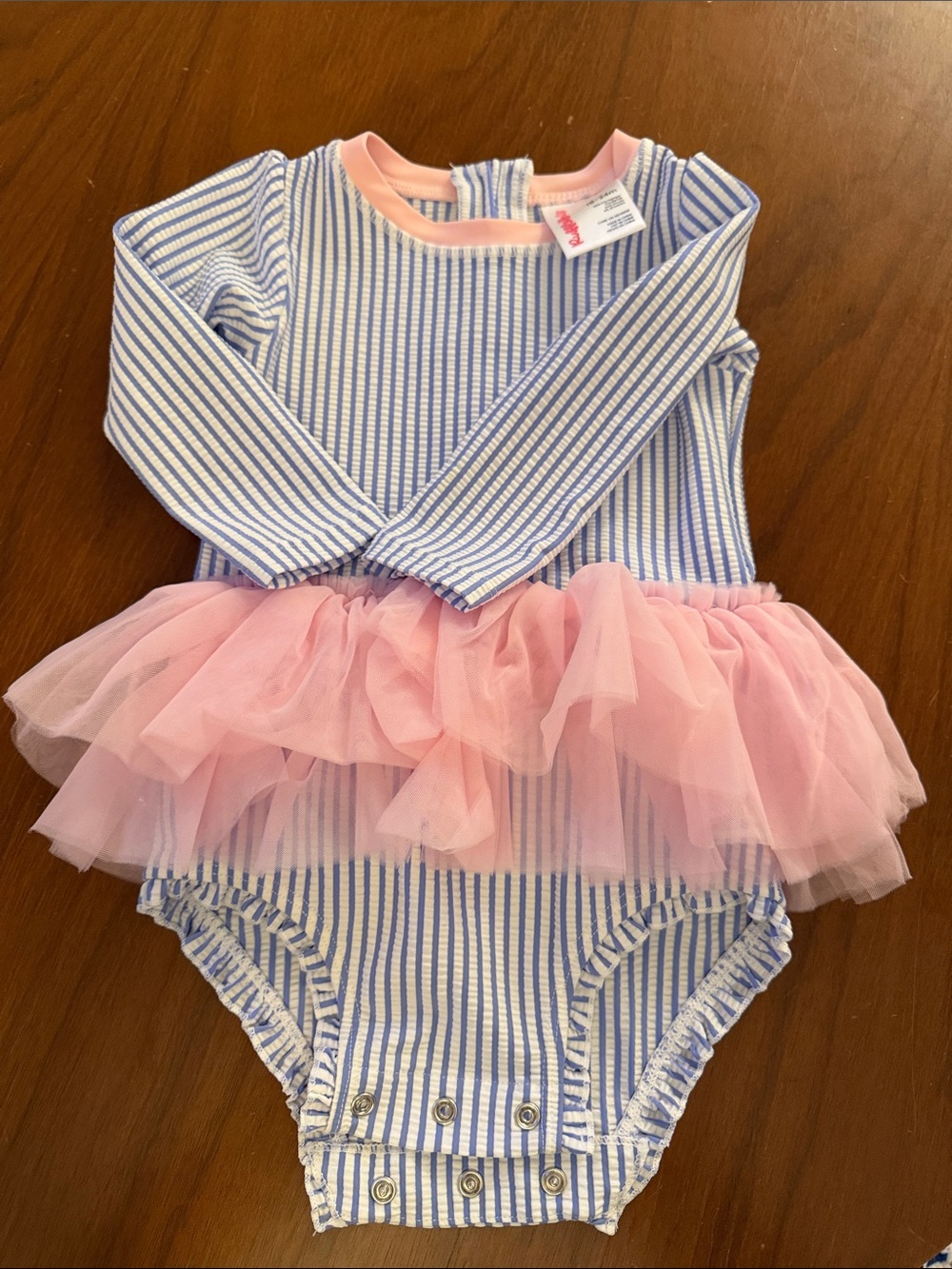 Ruffle Butts Blue & Pink Striped Tutu One-Piece Swimsuit